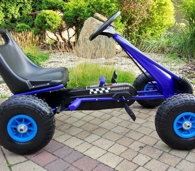 Pedálos levegős gokart + Felfújható gumik + Állítható ülés – Kék