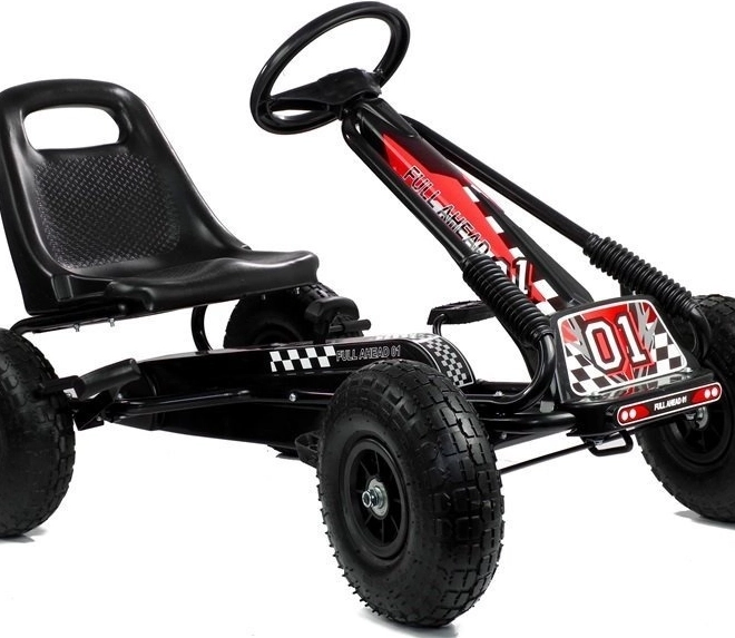 Pedálos levegős gokart + Felfújható gumik + Állítható ülés – Fekete