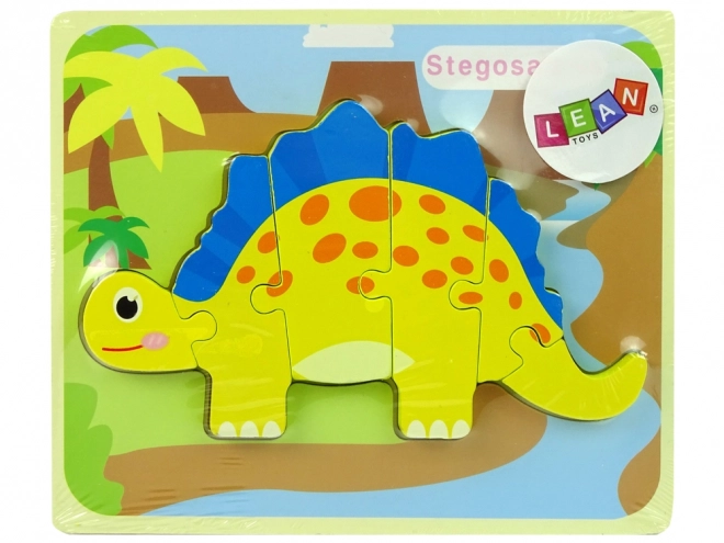 Fa puzzle dinoszaurusz stegosaurus sárga oviraptor