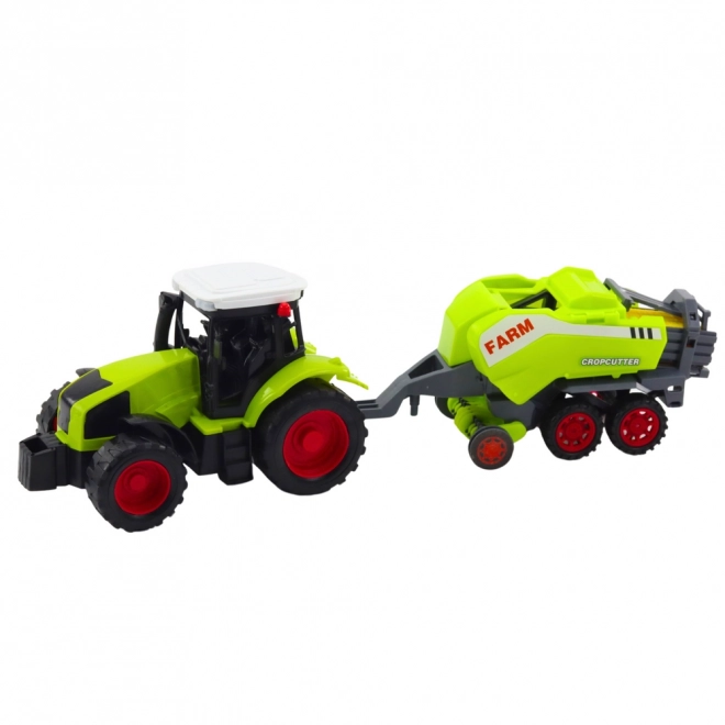Zöld farm traktor és bálázó játékszett