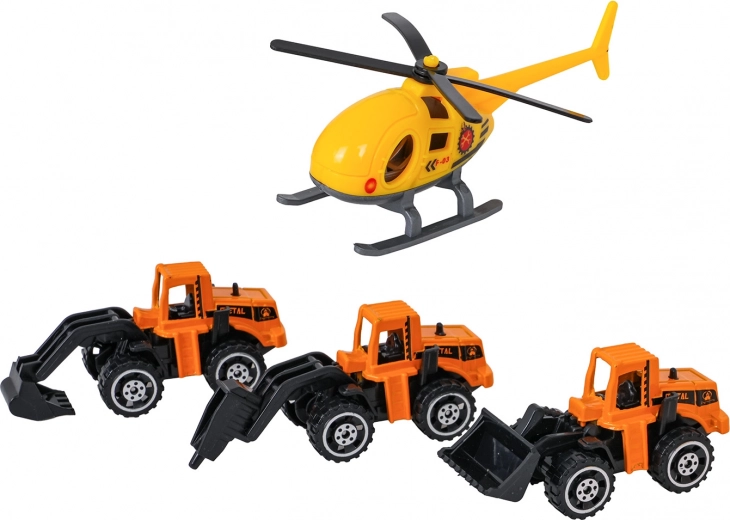 3 fém építőautó és helikopter