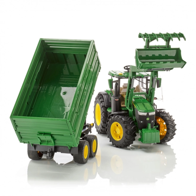 Bruder John Deere traktor 7R 350 homlokrakodóval és tandem pótkocsival