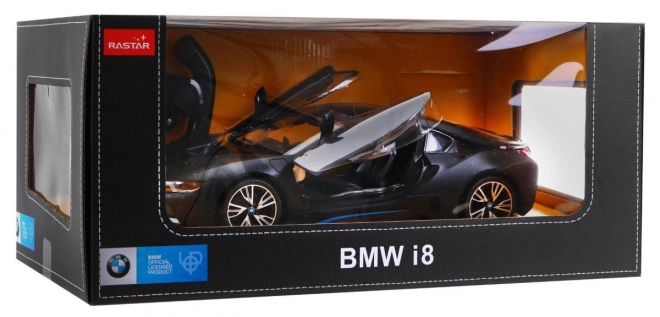 BMW i8 fekete RASTAR 1:14 távirányítós autó + 2,4 GHz távirányítás