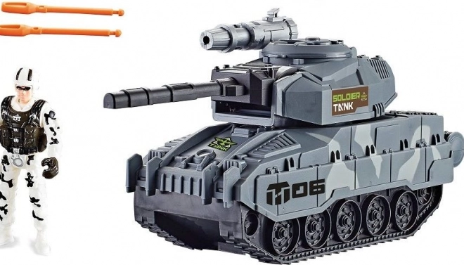 Tank Katonai Figurával és Működő Tüzérséggel