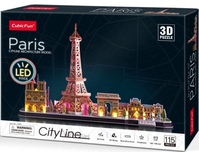 CubifFun Világító 3D puzzle CityLine panoráma: Párizs - 115 darab