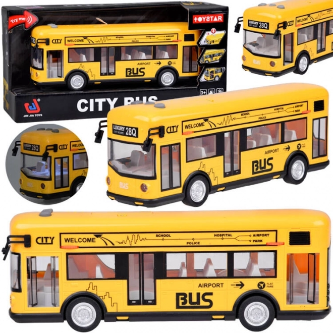 Vidám sárga busz fénnyel és hanggal