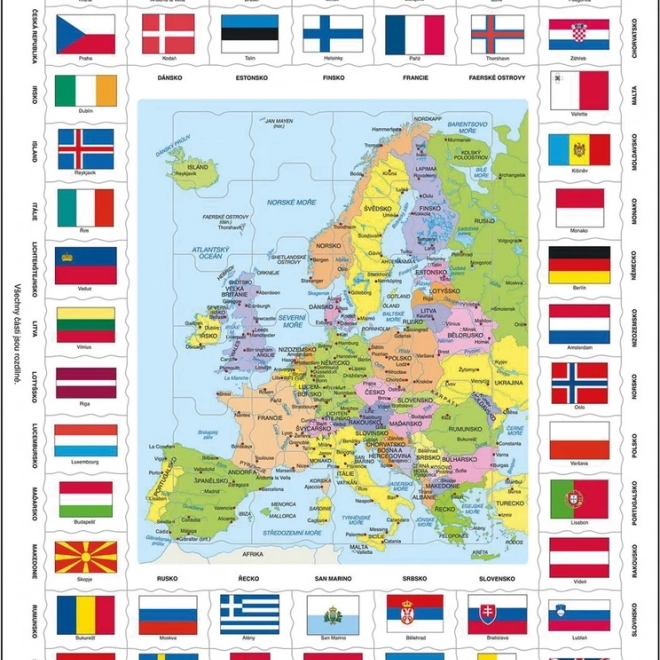 Európa Térképe és Zászlói Puzzle 70 darab