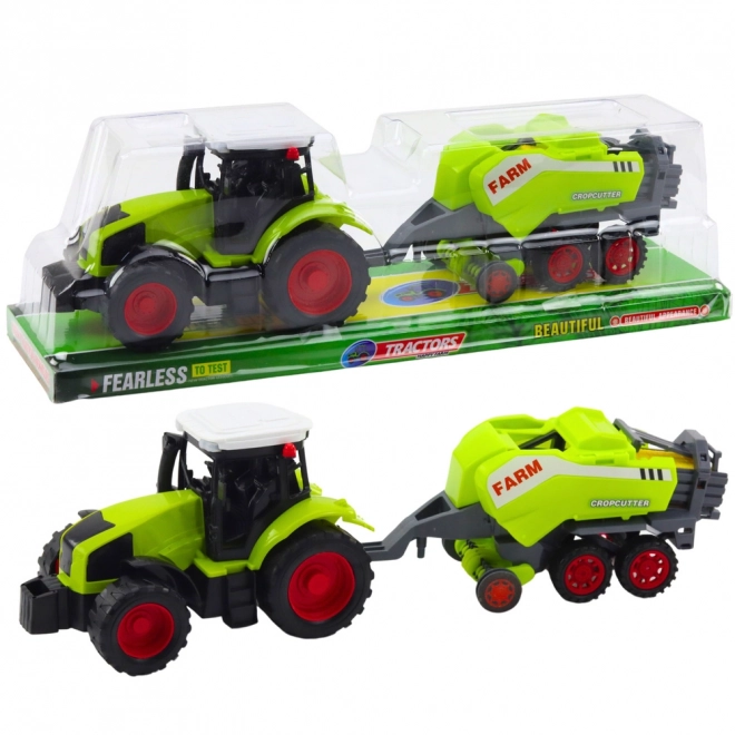 Zöld farm traktor és bálázó játékszett