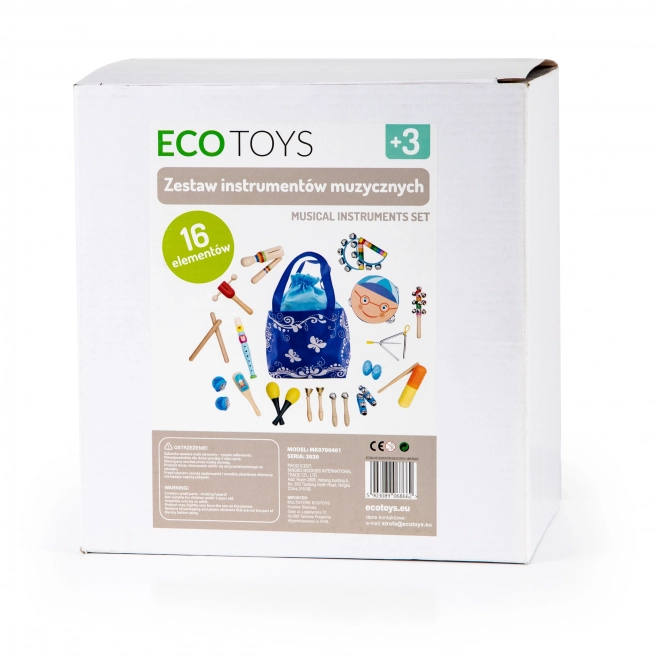 fából készült hangszer készlet 16 db + táska ecotoys