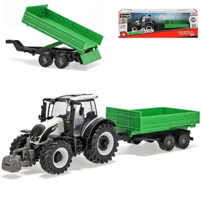 Valtra traktor billenős pótkocsival - Bburago Farm kicsi