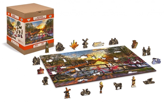 Fa puzzle Amszterdam kerékpárjai 2v1 75 darab - Wooden City