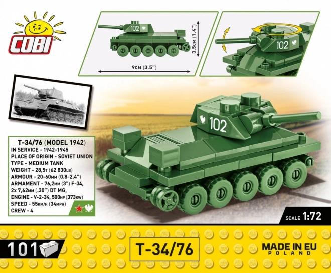 II. világháborús szovjet tank T-34/76 modell 1:72 COBI építőjáték