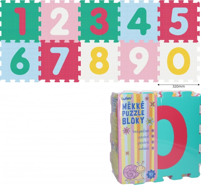Puha habszivacs blokkok számjegyekkel 0–9, 10 db, 32 × 32 cm