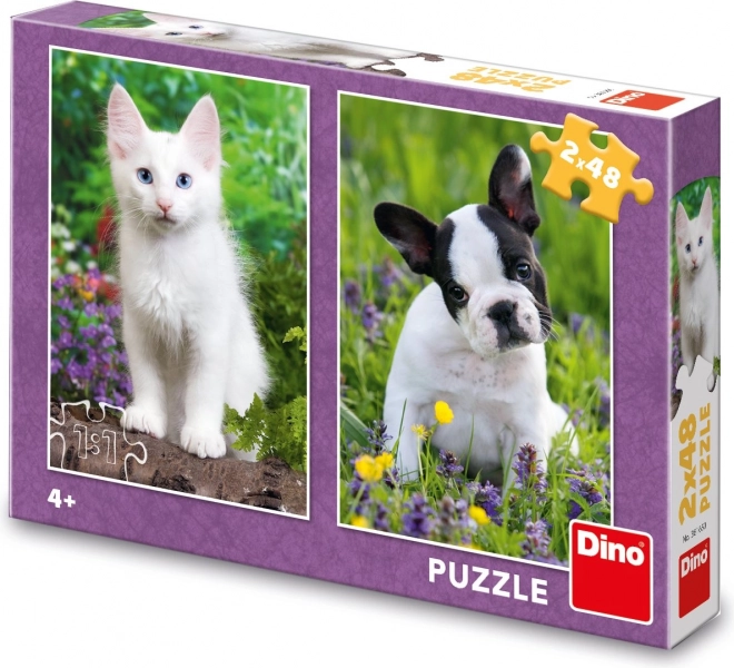 Dino puzzle bulldog és cica 2x48 darab