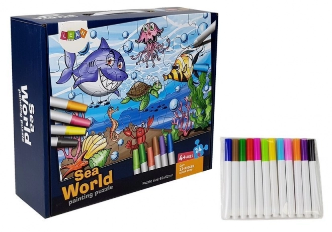 Színezhető vízi világ puzzle gyerekeknek filctollakkal