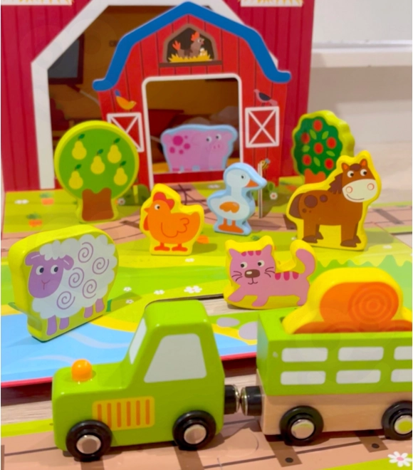 Tooky Toy Fából készült farm bőröndben