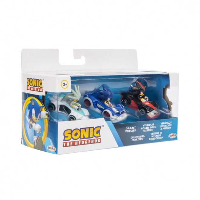 Fém autómodell Sonic figurával 1:64 - 3 db