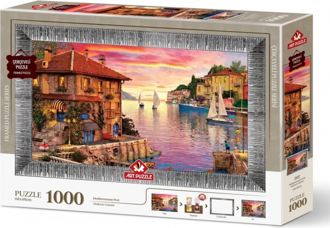 Puzzle kerettel és ragasztóval Mediterrán-kikötő 1000 darab