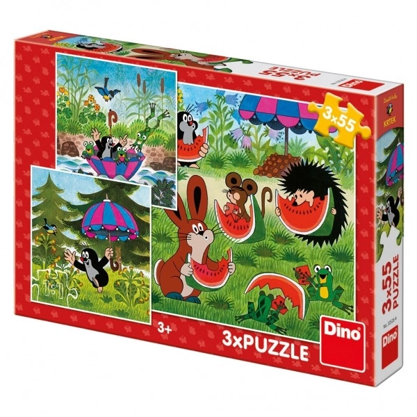 Krtek és a kis esernyő puzzle szett 3x55 darabos