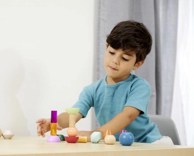 Montessori rakásolható blokkok – fa geometriai építőkészlet
