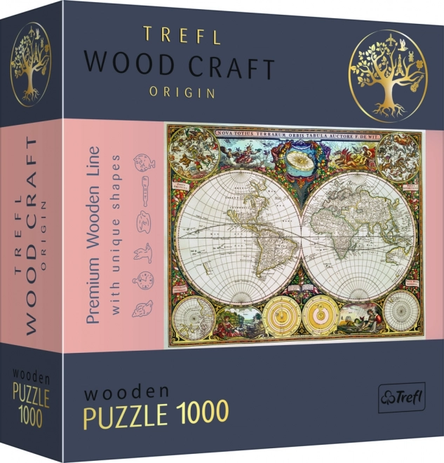 Trefl puzzle fa kézműves eredet, antik világ térképe 1000 darabos