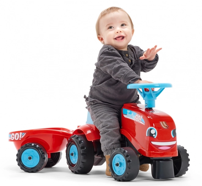 Lábbal hajtható - Go Farm traktor piros kormánnyal és utánfutóval