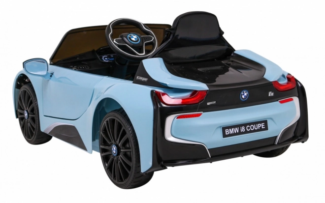 BMW I8 Lift Akkumulátor Autó Kék + távirányítás + lassú indítás + 3 pontos övek + MP3 USB + LED dióda