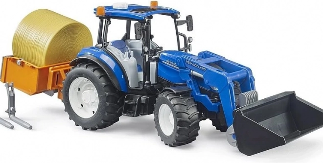 Bruder traktornak New Holland T5.120 elülső rakodóval és platóval