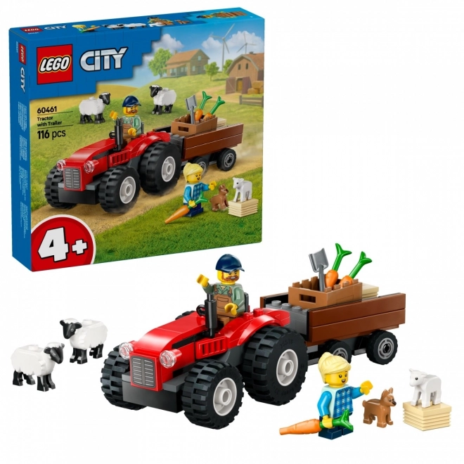 Vörös traktor utánfutóval és birkával LEGO City