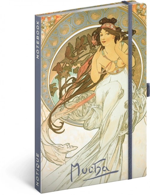 Notique jegyzetfüzet – Alfons Mucha: Zene, vonalas, 13 x 21 cm