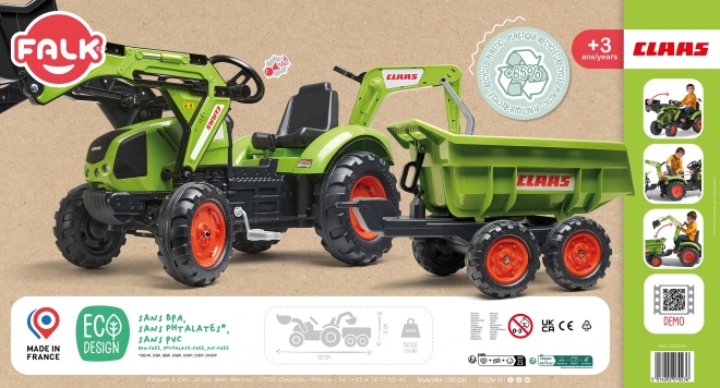 Traktor pedálos Class Atiom 430 zöld első és hátsó kanállal