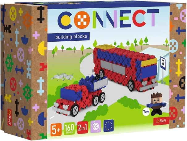 Connect 2 az 1-ben építőkészlet busz és autó utánfutóval Trefl