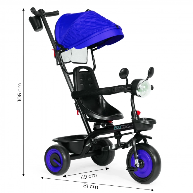 3 az 1-ben tricikli babakocsi gyerekeknek forgatható üléssel és napellenzővel, kék, ECOTOYS