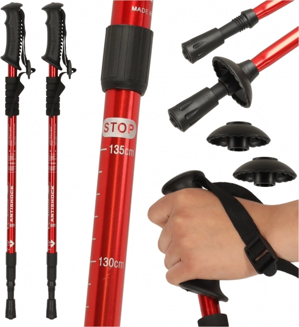 Összecsukható túrabotok Nordic Walking-hoz, 2 darab, piros