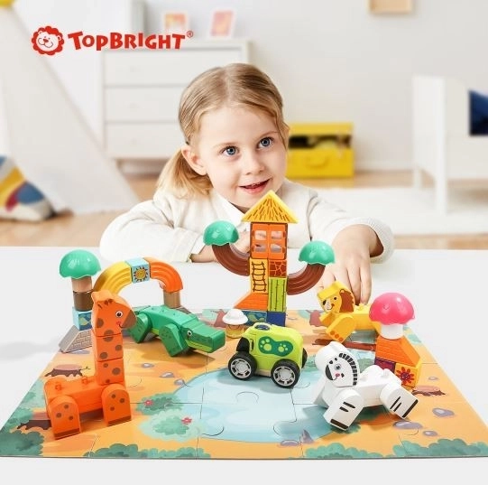 Fa Építőkockák és Puzzle - Safari Top Bright