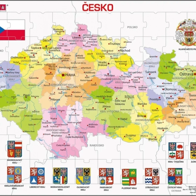 Larsen puzzle, Cseh Köztársaság térképe régiókkal, 70 darabbal