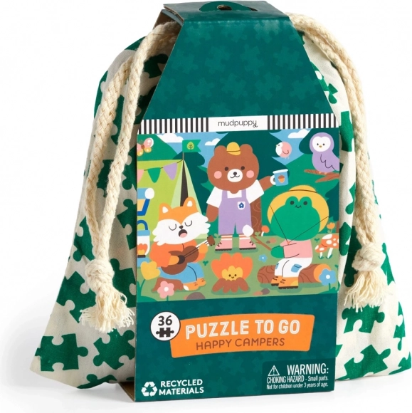 Mudpuppy Puzzle Vidám kempingezők szövetzsákban