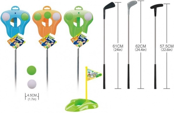 Golfkészlet ütőkkel, labdákkal és lyukkal