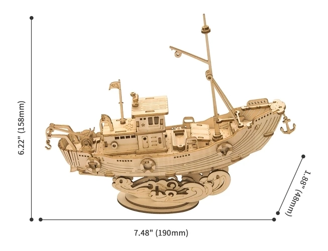 Roboton fából készült 3D puzzle Halászhajó