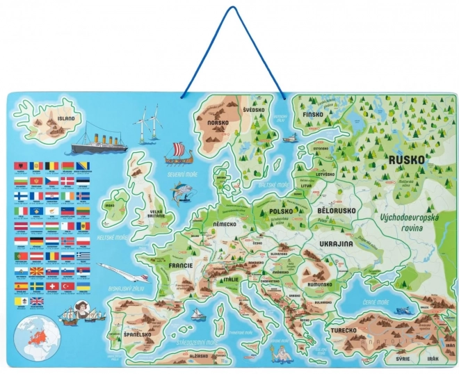 Woody mágneses Európa térkép képekkel és társasjáték, 3 az 1-ben magyar nyelven