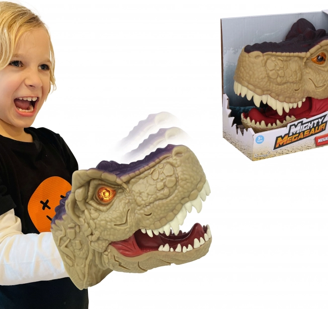 Dinoszaurusz fej hatásokkal kézre 20 cm