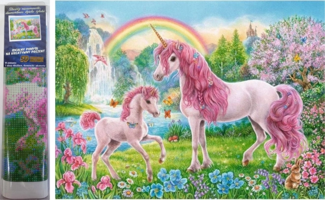 Gyémántszemes festés Egyszarvúk a mesekertben 30 × 40 cm