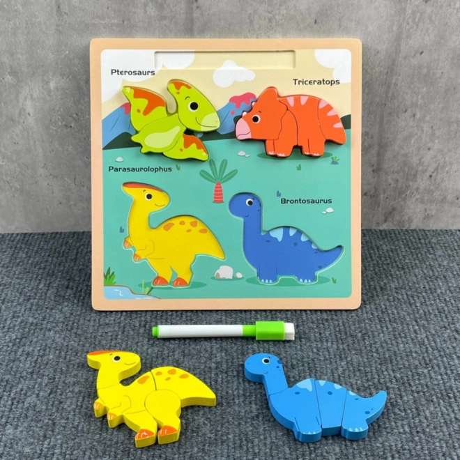 Fa oktatási kirakó Dinoszauruszok rajztáblával