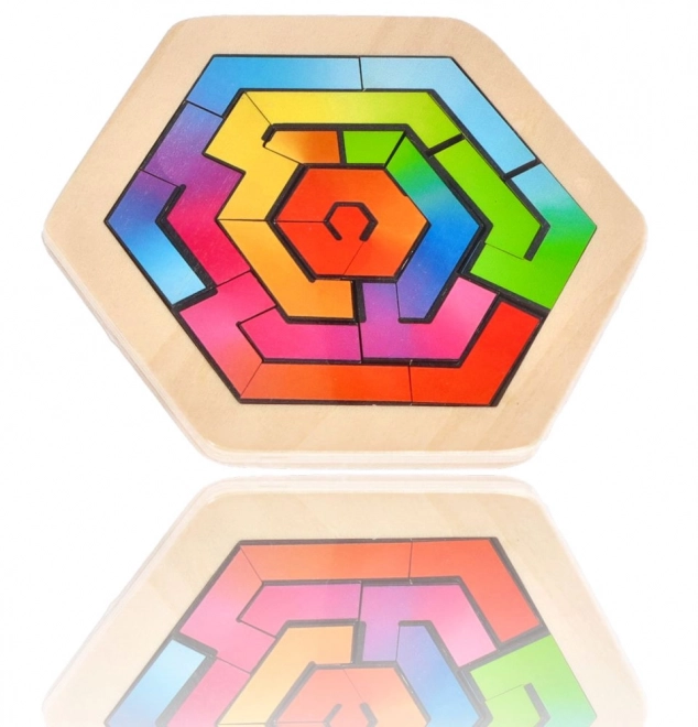 Goki hatszögletű fa mozaik puzzle fejtörő - 18 darabos