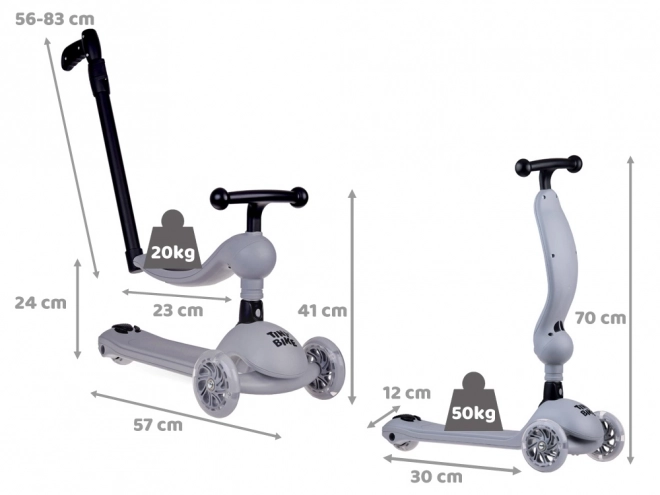 Tiny Bike gyerek futóbicikli és roller 2 az 1-ben – Szürke