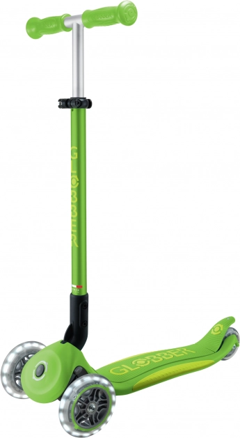 Globber háromkerekű gyerekkickboard világító kerekekkel - Primo Foldable Plus Lights V2 alma zöld