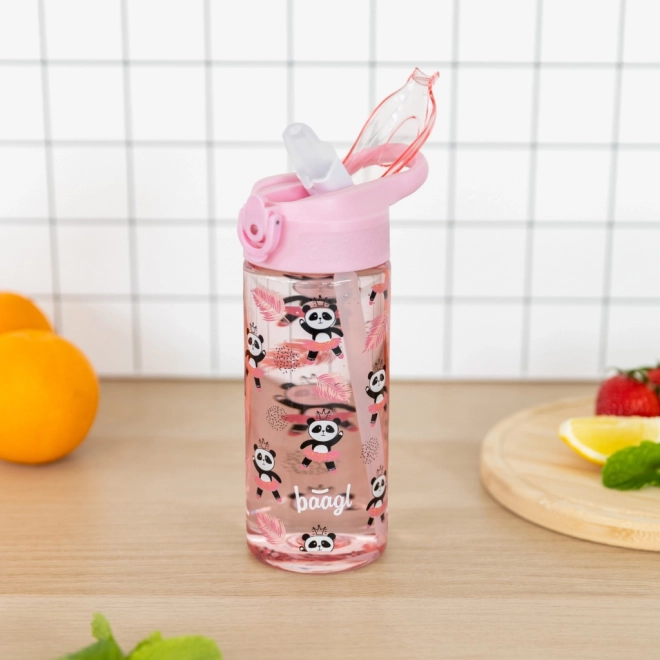 Rózsaszín gyermek ivópalack szívószállal Panda 500 ml
