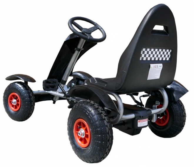 Verseny pedálos gokart XL gyerekeknek 3+ fekete + felfújható kerekek + állítható ülés + szabadonfutás