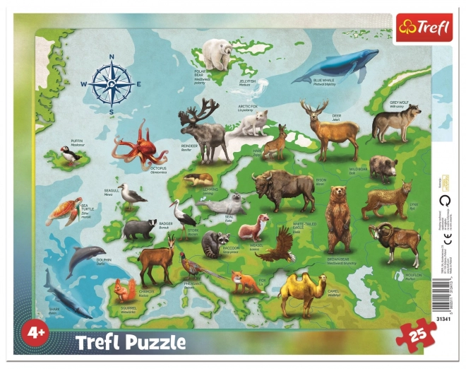 Európa térkép állatos puzzle gyerekeknek