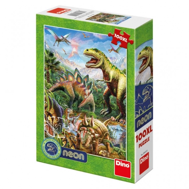 Világító dinoszaurusz világ XL puzzle 100 darabos